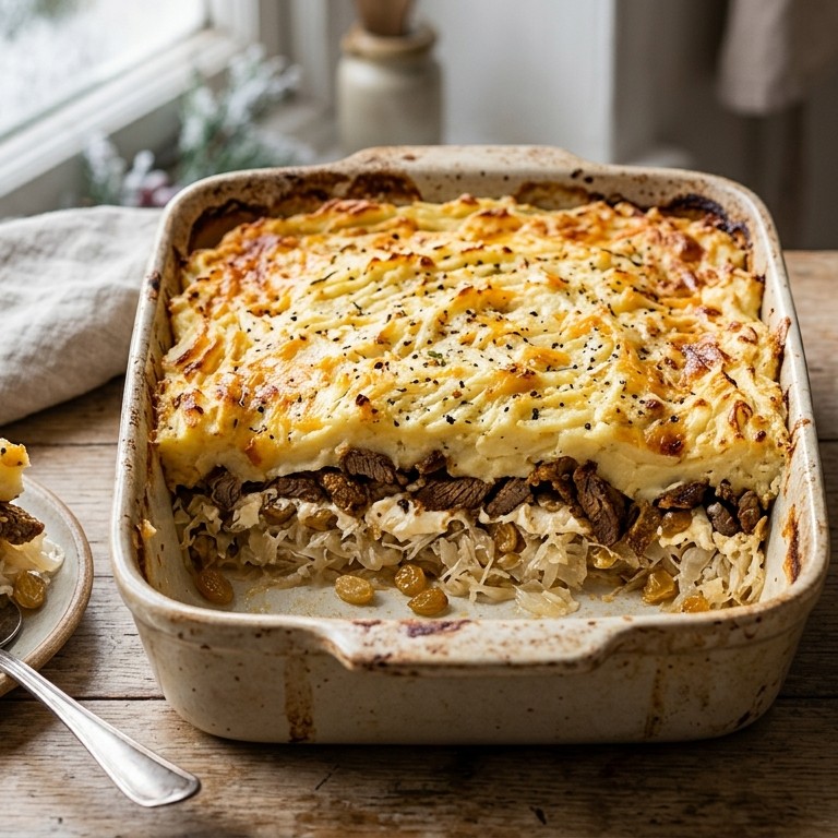 Ovenschotel shoarma met zuurkool en rozijnen recept