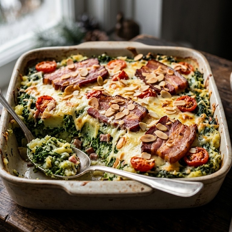 Ovenschotel van boerenkool met bacon en mozzarella recept