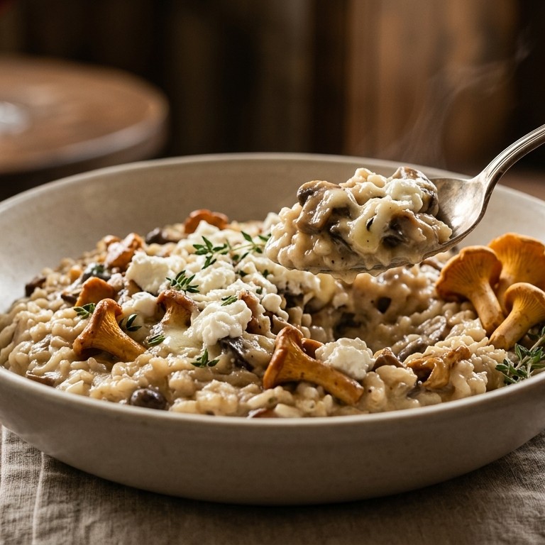 Paddenstoelenrisotto met geitenkaas recept