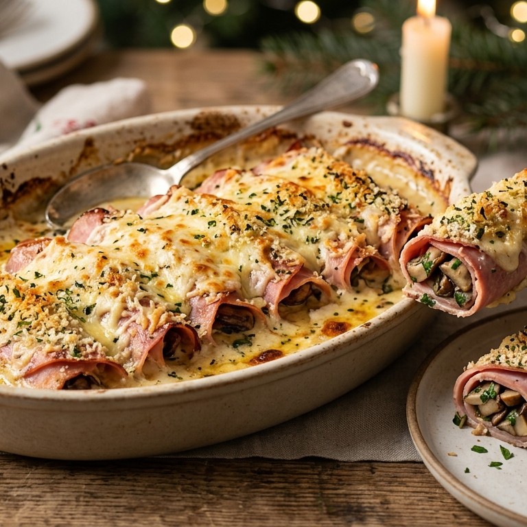 Paddestoel/hamrolletjes recept