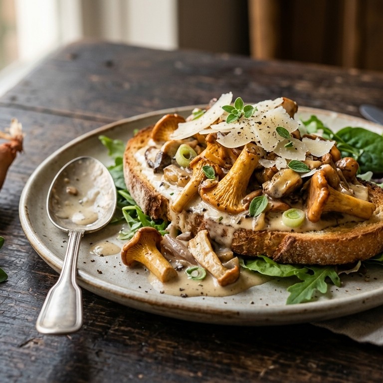 Paddestoelen in room met  sjalotten en toast recept