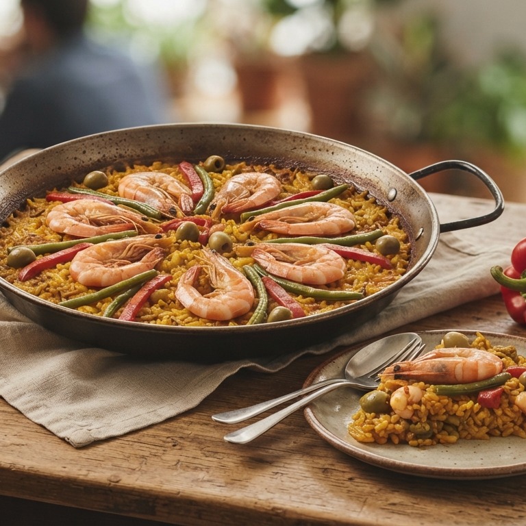 Paella met garnalen recept