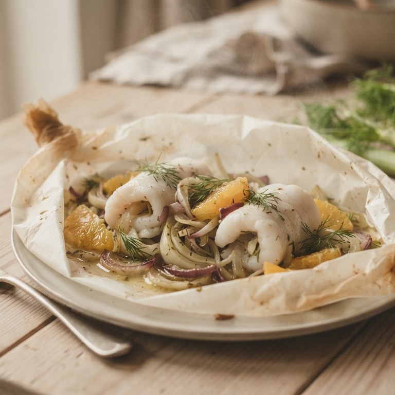 Pakketje met schol, venkel en rode ui recept
