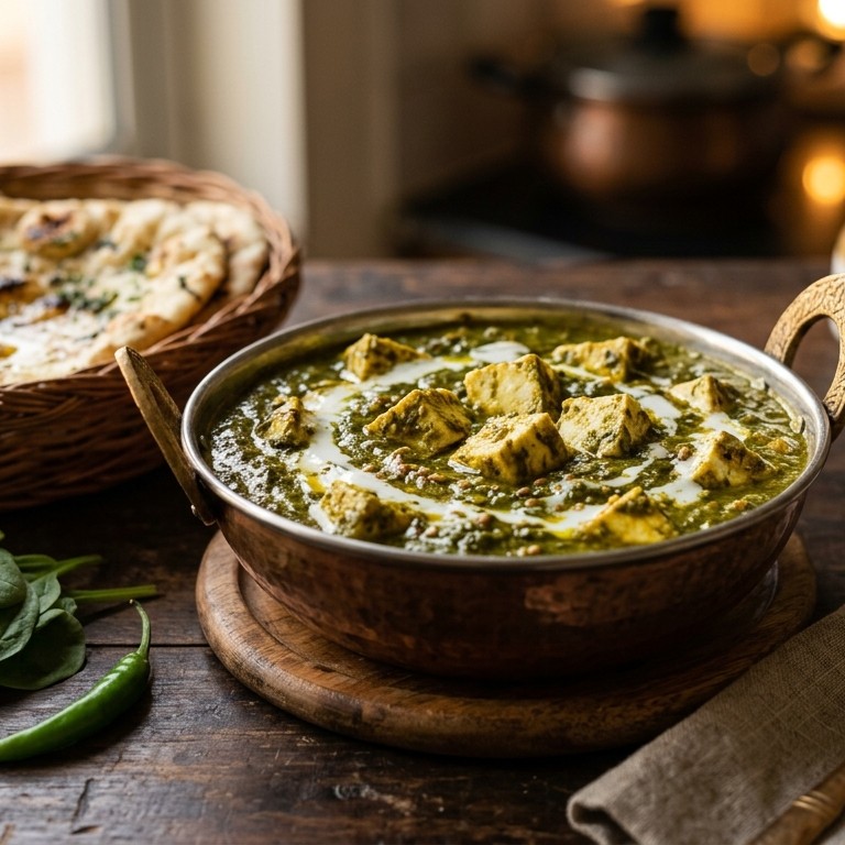Palak panir (Spinazie met roomkaas) recept