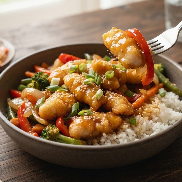 Pangasiusfilet met groenten in zoetzure saus recept