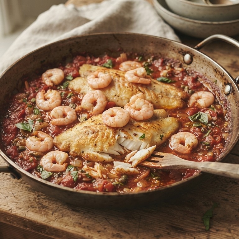 Pangasiusvisfilet met tomatensaus en garnalen recept