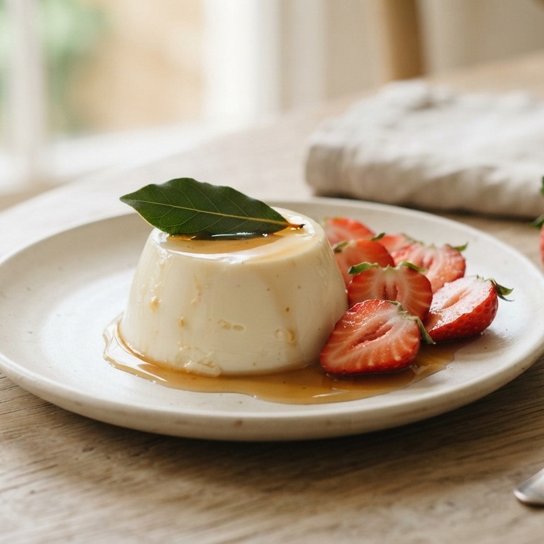 Panna cotta met lauriersiroop en aardbeien recept