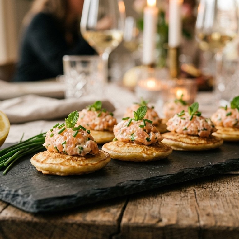 Pannekoekjes met zalmtartaar en kruiden recept