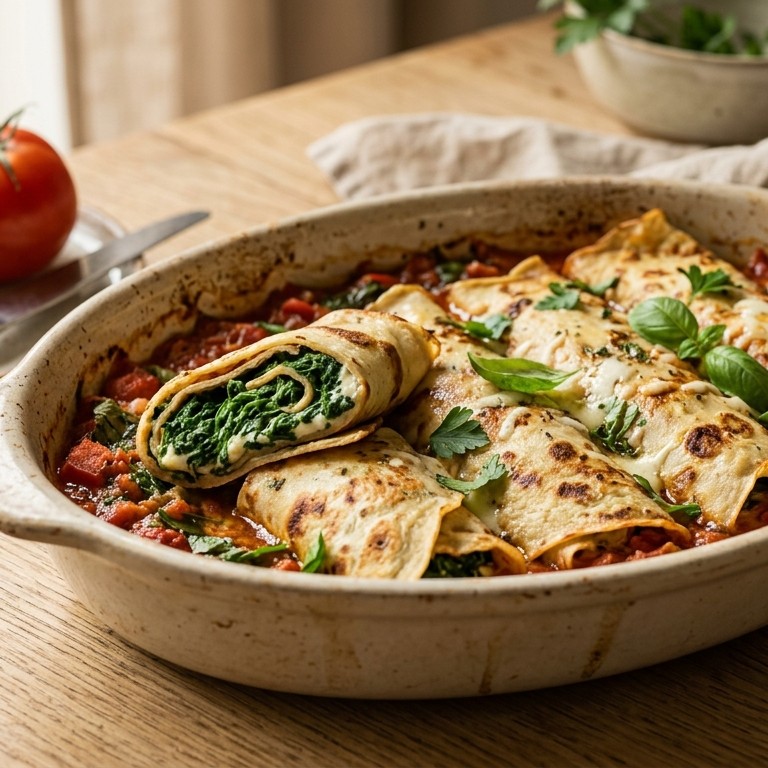 Pannekoekrolletjes met spinazie recept