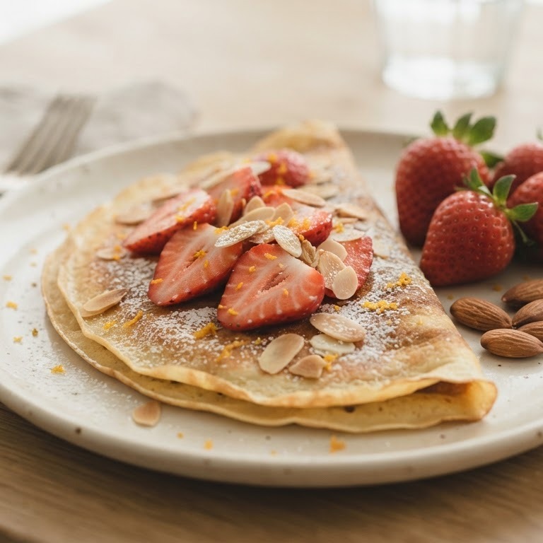 Pannenkoeken met amandelen en aardbeien recept