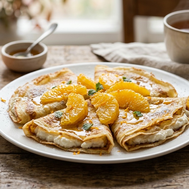 Pannenkoeken met verse kaas en sinaaasappels recept