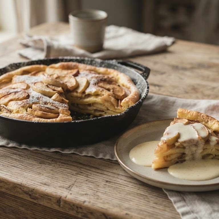 Pannenkoekenschotel met appel, kaneel en vanillesaus recept
