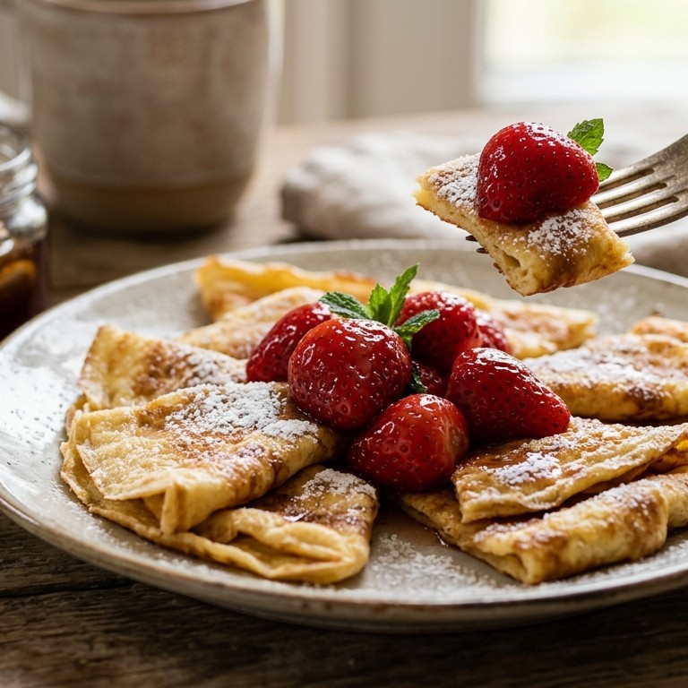 Pannenkoekstukjes met gemarineerde aardbeien recept