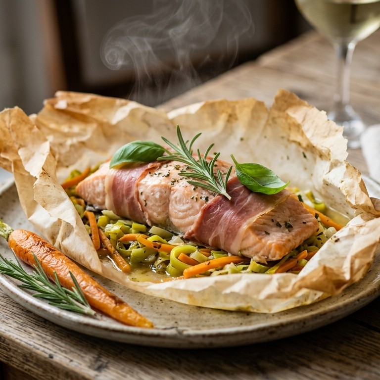Papillotte van zalm met ganda ham recept