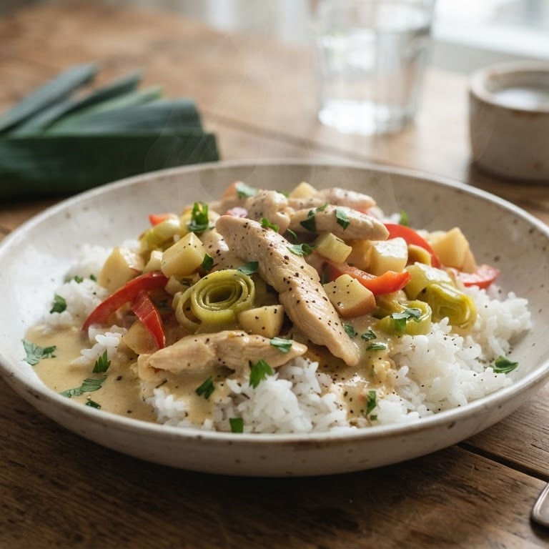 Paprika-appel-paprika-prei-kip-saus recept