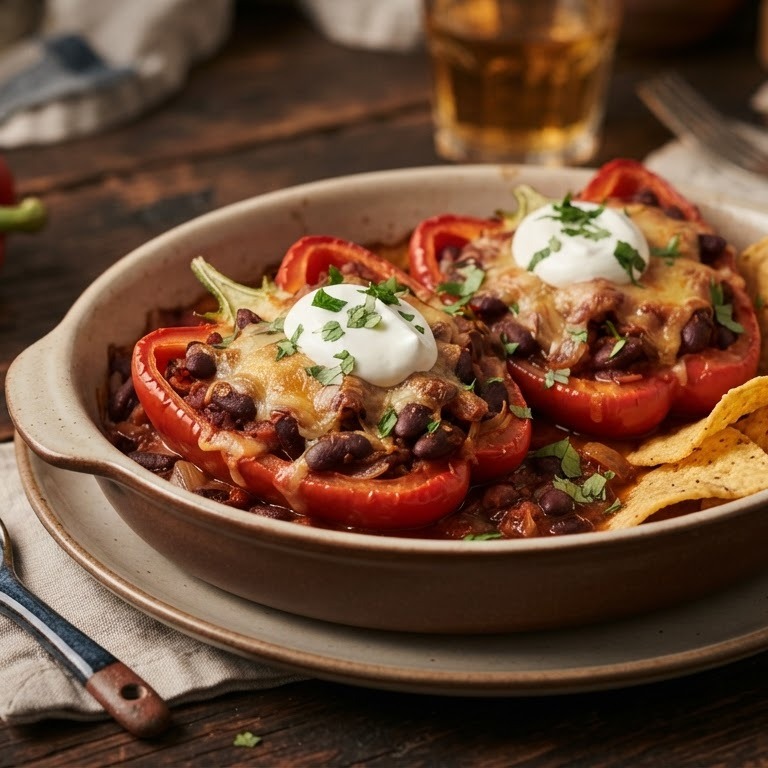 Paprika met kidneybonen en creme fraiche uit de oven recept