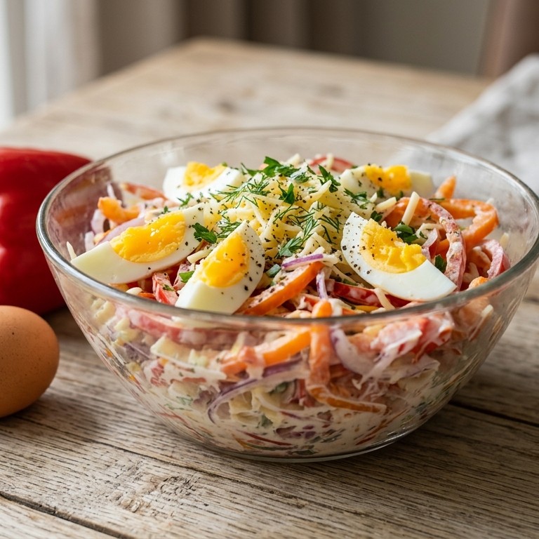 Paprikasalade met ei en zure room recept