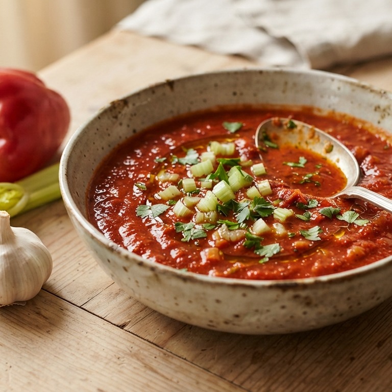 Paprikasoep met ui, bleekselderij en knoflook recept