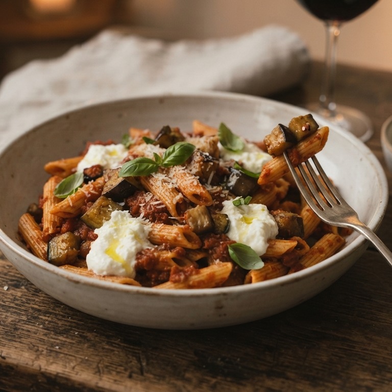 Pasta met aubergine en ricotta recept