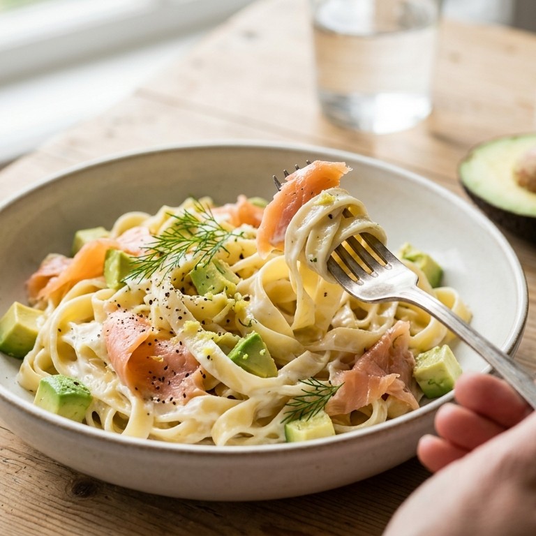 Pasta met avocado en zalm recept