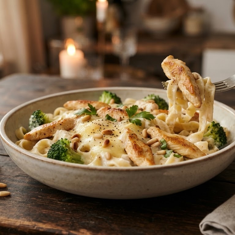 Pasta met broccoli en kip recept