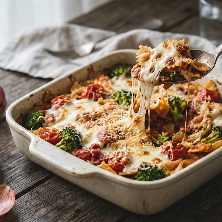 Pasta met broccoli-tomatensaus uit de oven recept