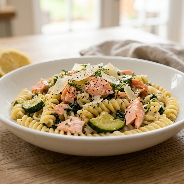Pasta met courgette en zalm recept