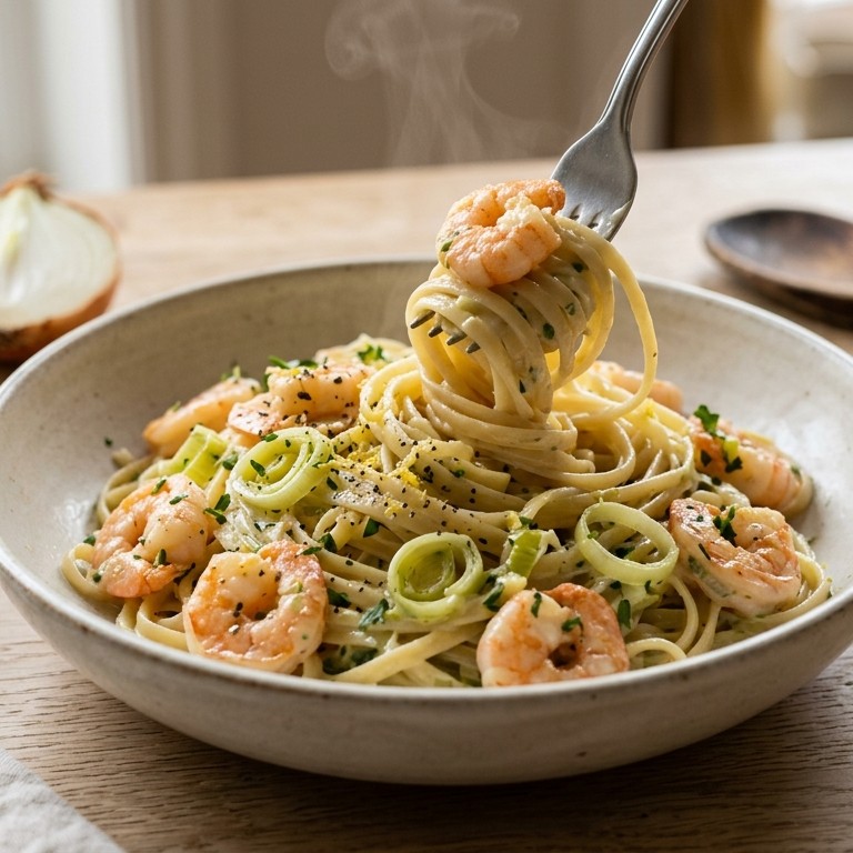 Pasta met garnalen en preiroomsaus recept