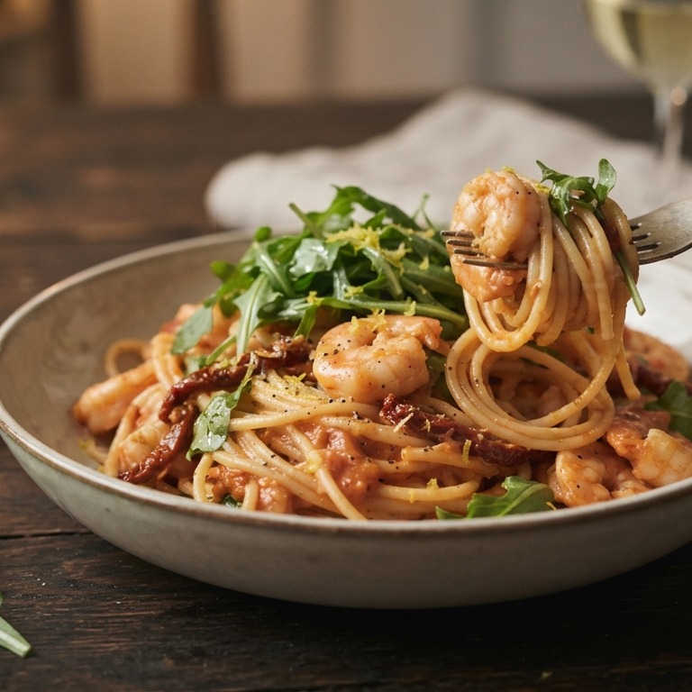 Pasta met garnalen en rucola recept