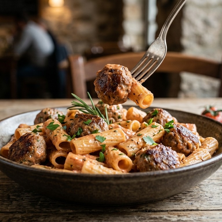 Pasta met gehaktballetjes in een romige tomatensaus recept