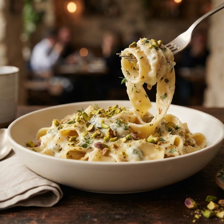 Pasta met gorgonzola en pistaches recept