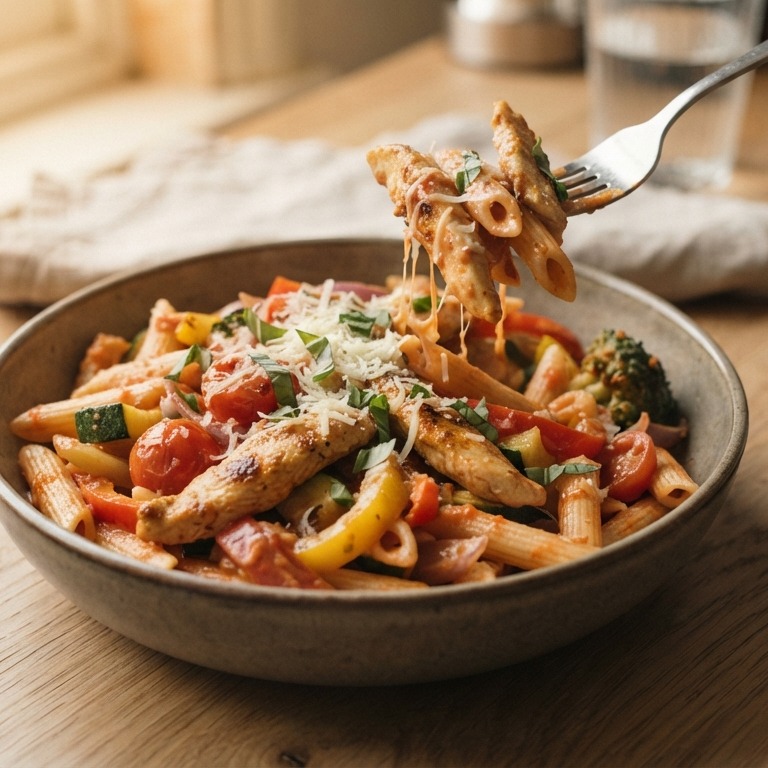 Pasta met kip en Italiaanse roerbakmix recept