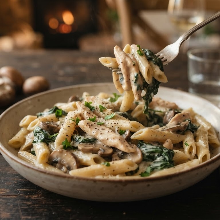 Pasta met kip en spinazie recept