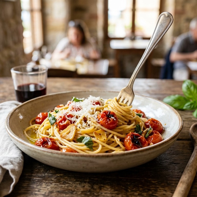 Pasta met knoflook cherry tomaatjes recept