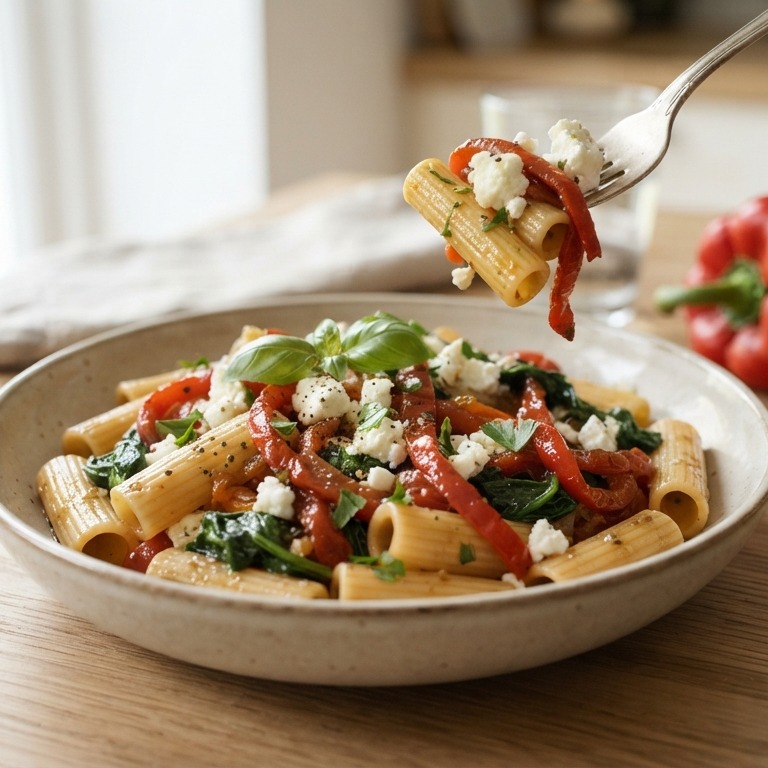 Pasta met paprika en feta recept