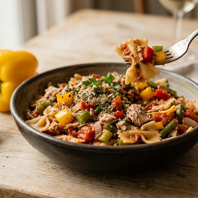 Pasta met paprika/tonijnsaus recept