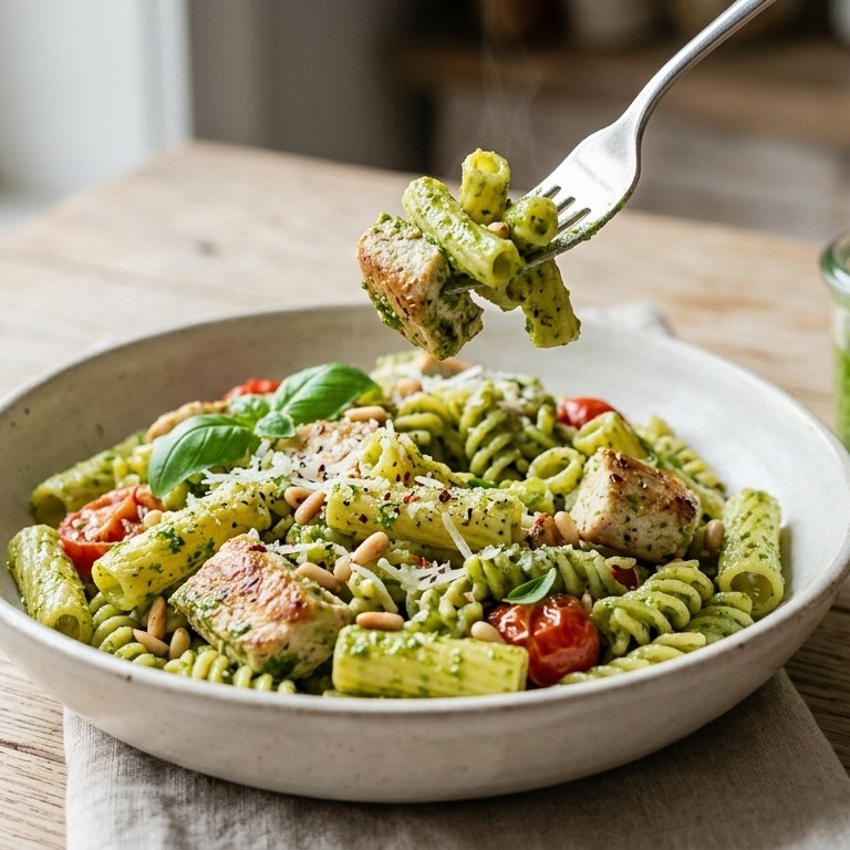 Pasta met pesto en kip recept