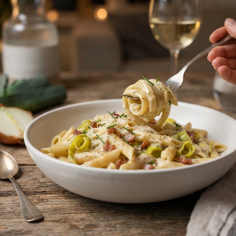 Pasta met prei en Boursin recept