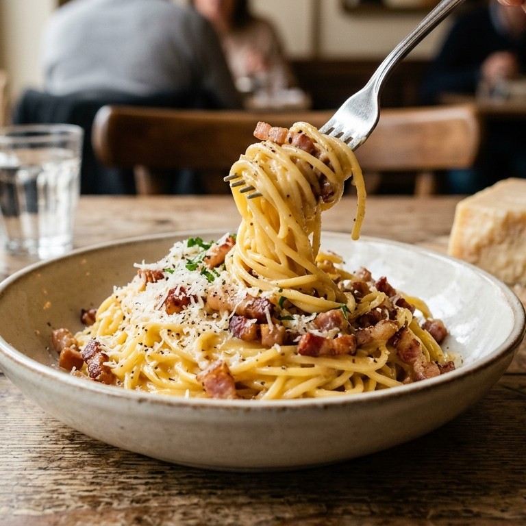 Pasta met room en spekblokjes recept