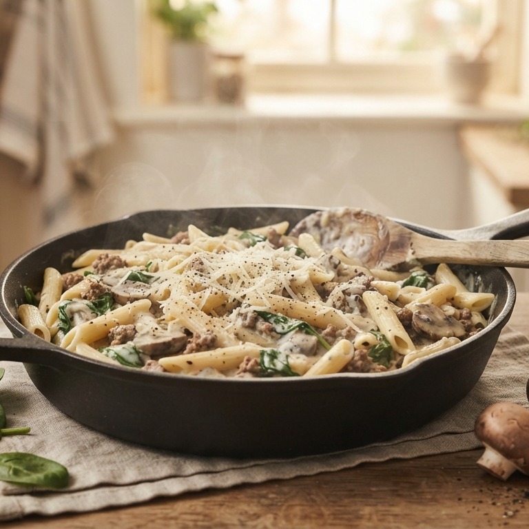 Pasta met spinazie en boursin recept