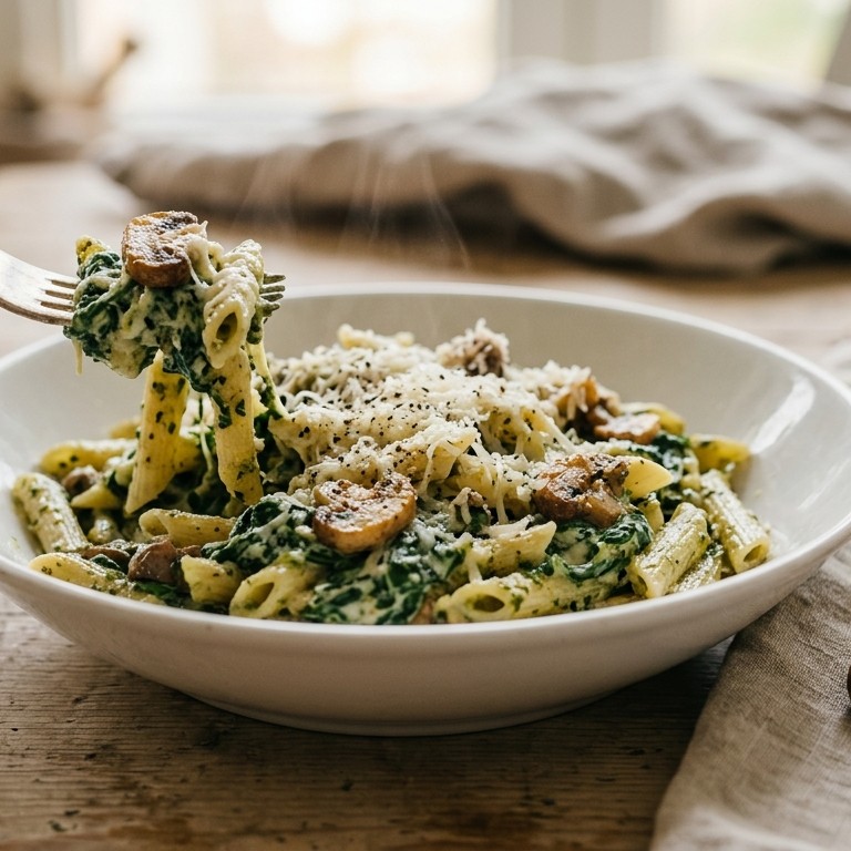 Pasta met spinazie en pesto recept