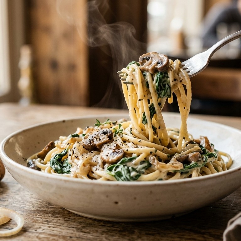 Pasta met spinazie en roomkaas recept