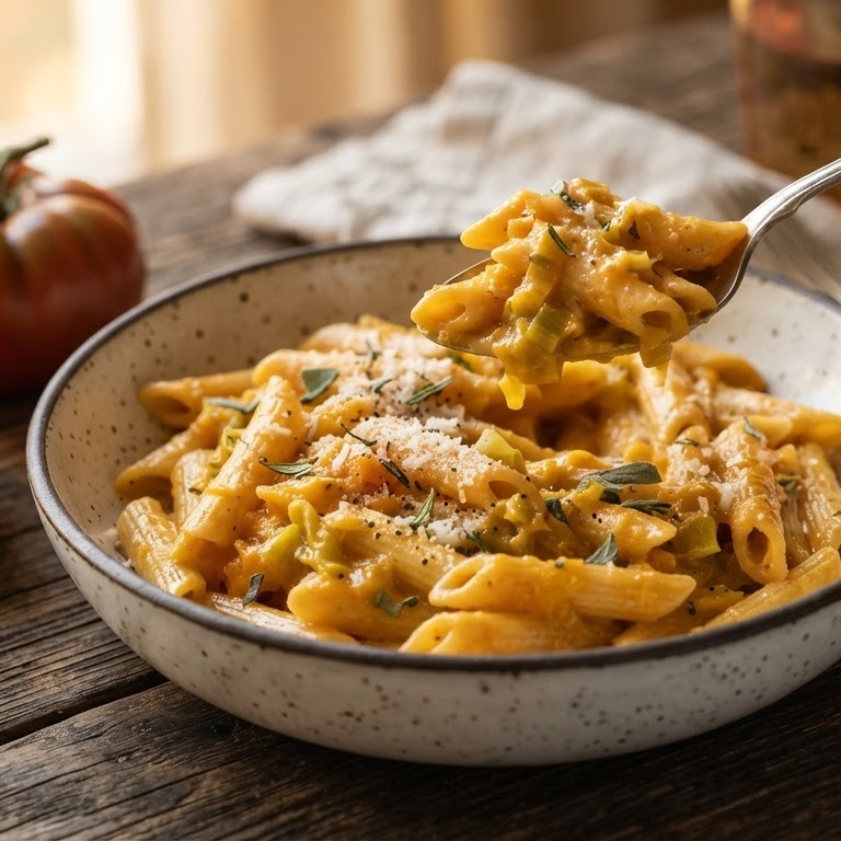 Pasta met tomaten-pompoensaus recept