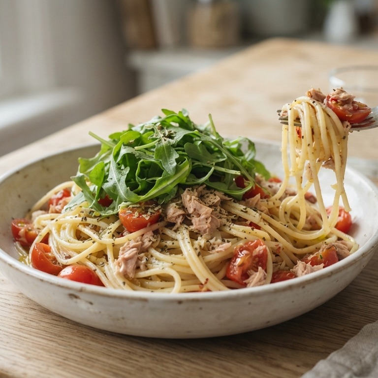Pasta met tomaten tonijn en rucola recept