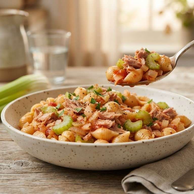 Pasta met tonijn en bleekselderij recept