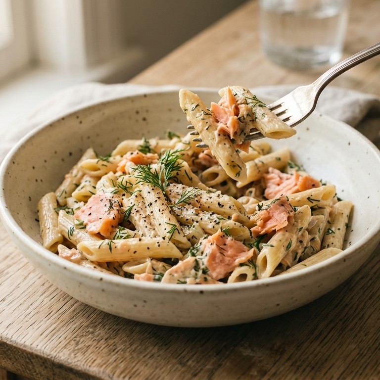 Pasta met zalm en kruidensaus recept