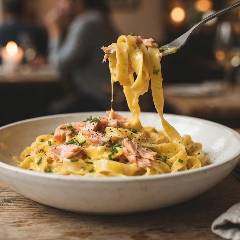 Pasta met zalm en safraan recept