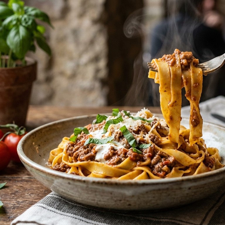 Pasta met zelfgemaakte bolognese saus recept