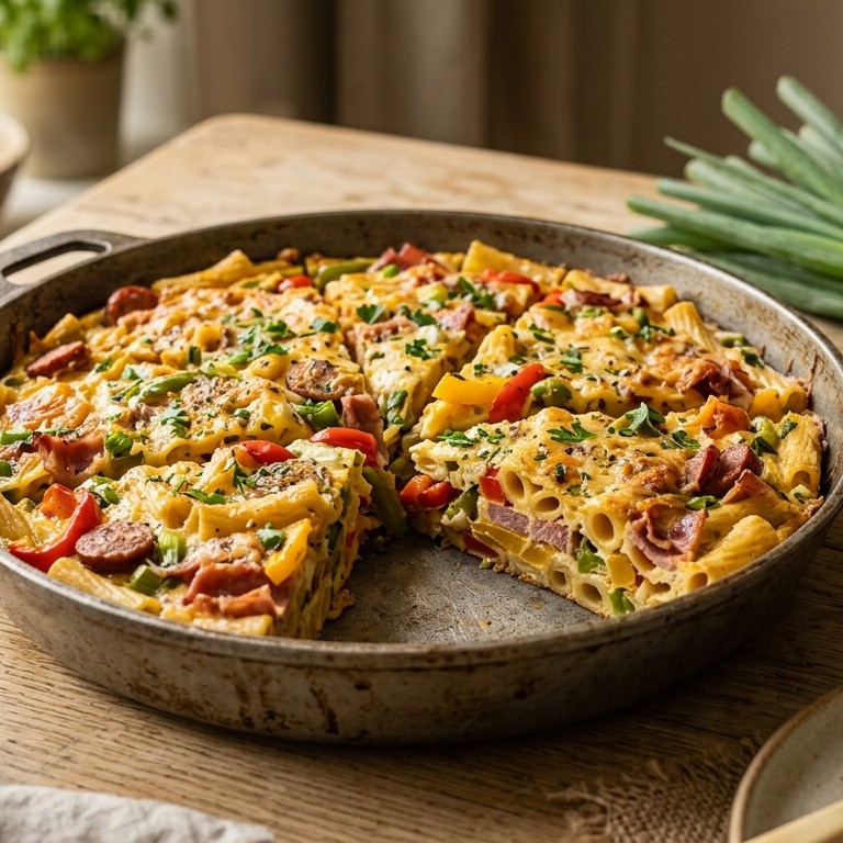 Pasta-omelet met paprika recept