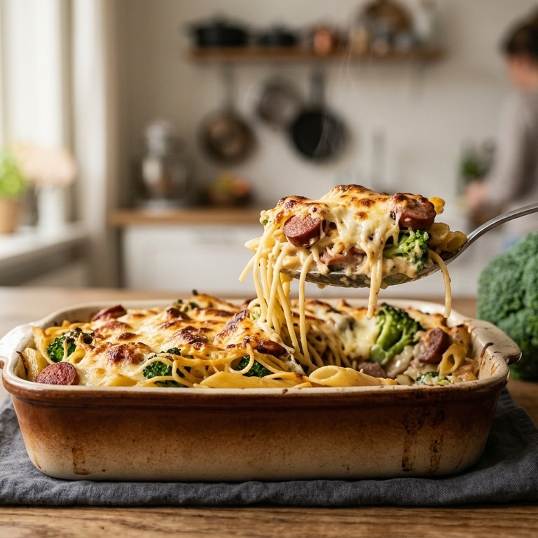 Pasta- ovenschotel met worst recept